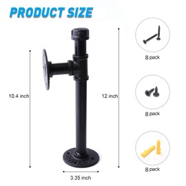 3/4" Industrial Pipe Shelf Brackets, Black Iron Wall Mounted DIY Shelving Brackets Hanging Custom Pipe Brackets for Floating Shelves (2, 12 Inch)