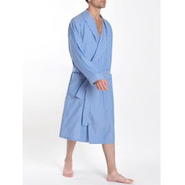 Latuza Men's Lightweight Robe Cotton Blend Knee Length Bathrobe S Blue Stripe