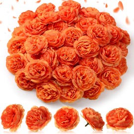 Thiccywoov 50 Pcs Artificial Flowers, 3.2 Inches Silk Rose Head Flowers Fake No Stem for Wedding Bridal Bouquet Home Floral Decor DIY Centerpieces Arrangements Party Tables Decorations (Orange)