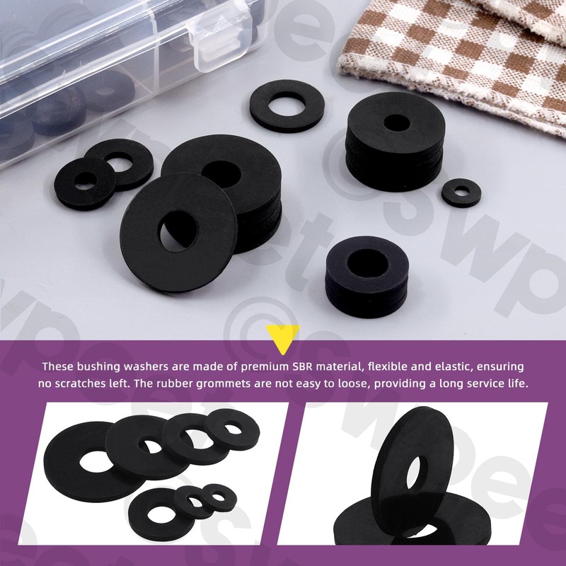 Swpeet 175Pcs 7 Sizes Flat Rubber Washers Assortment Kit, Heavy