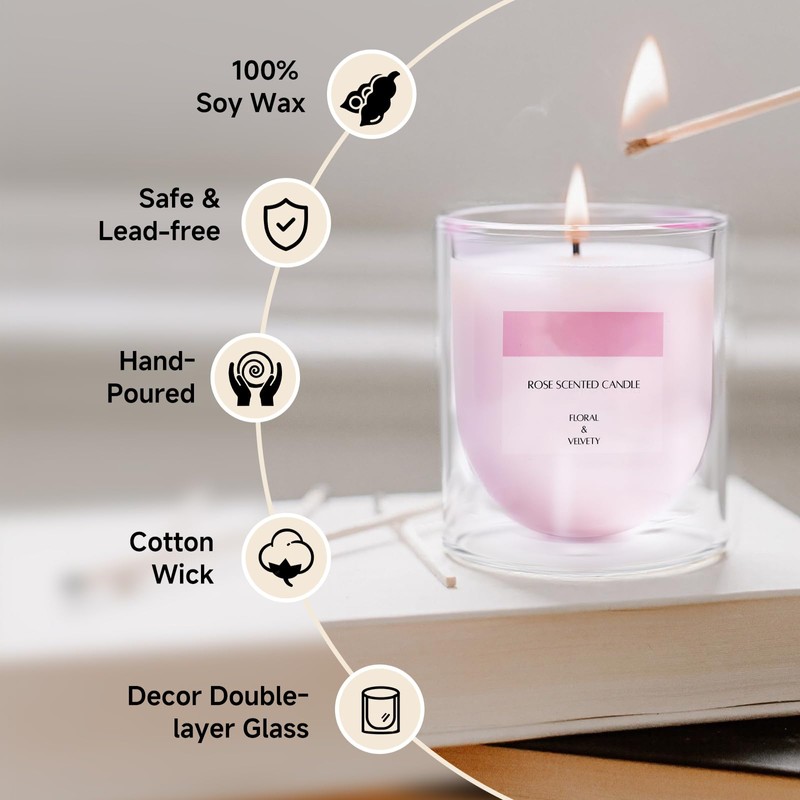 KOIMYSA Rose Scented Candles, Pink Floral Aromatherapy Candle Gifts for