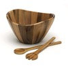 Lipper International Acacia Large Wave Bowl with Servers, 162.31 fl.oz.,Brown