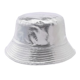 JJDreams Checked Sequin Hat Fishing Hat Unisex Disco Bucket Hat Double-Side Hat, Silver