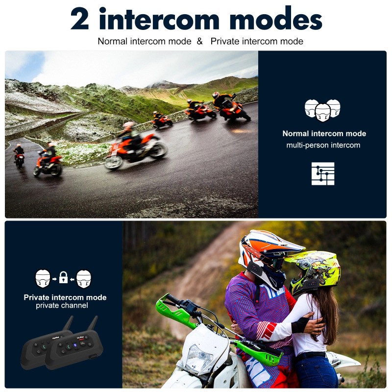 2 Pack V6 Motorcycle Helmet Bluetooth Intercom Headset 1200m 6