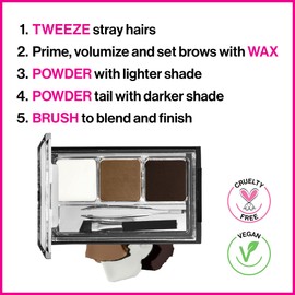 wet n wild Ultimate Eyebrow Makeup Kit, Eyebrow Powder Dark Brown, Brow Hair Removal Tweezers, Wax, Brush (Pack of 2)