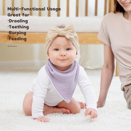 Susurration Muslin Baby Drool Bibs 8Pack Soft Triangular Adjustable Baby Bandana Bibs for Unisex Girls & Boys (Pink)