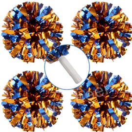 Lovecheer 4PCS Orange and Blue Pom Poms Cheerleading for Sports Team Spirits Football Basketball Games Dance Party Pom Poms Cheer