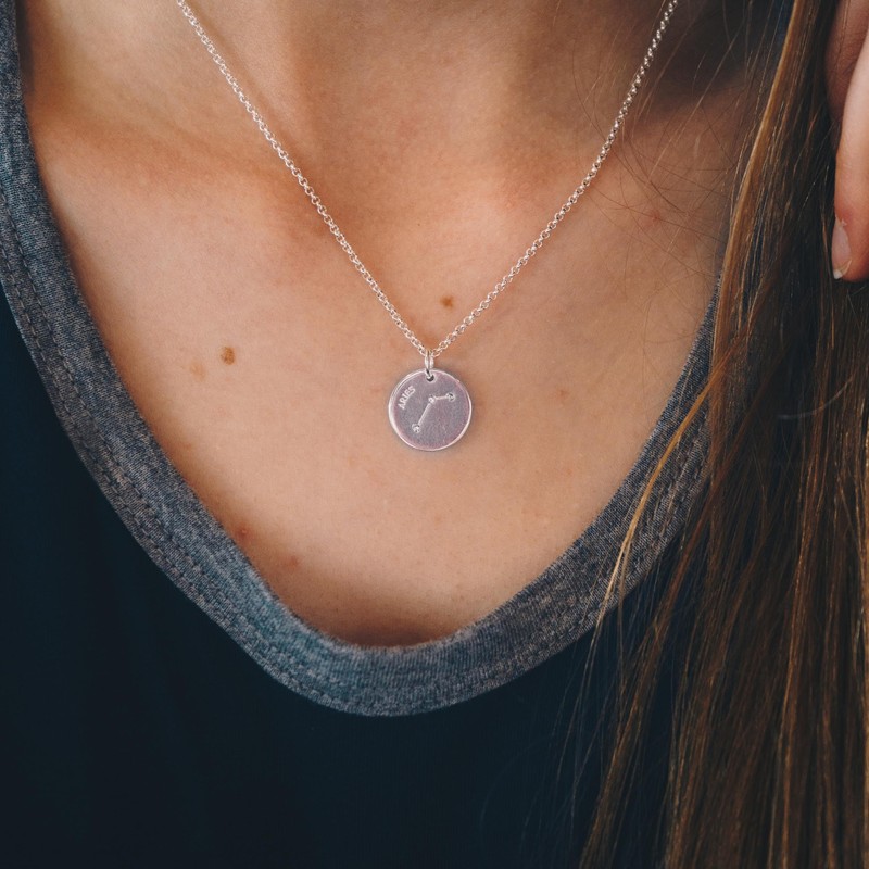 Philip Jones Aries Zodiac Star Sign Disc Necklace Created with