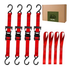 BonsMax Heavy Duty Ratchet Straps, Tie Down Straps with S-Hook and Soft Loops 4-Pack, 1.5 inch x12 Feet, Secure ATV, UTV, Dirt Bike, Motorcycle on Trailer and Truck