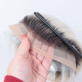 Lavishairs Blonde Color Human Hair Toupee For Men Wigs 8x10”Lace PU Base Straight Hairpieces Male Wig Replacement Dark Roots Hair System Prothesis (1B/60)