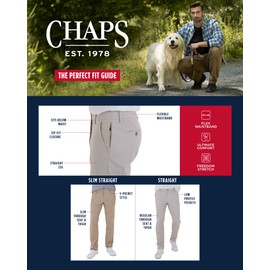 Chaps Men's Pants - Straight Fit 5-Pocket Comfort Stretch Chino Pants for Men - Men's Fashion Straight Leg Cotton Chinos, Size 32W x 34L, Bark