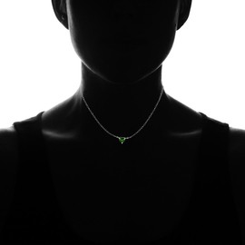 Ice Gems Sterling Silver Small Dainty Simulated Emerald Heart Choker Necklace
