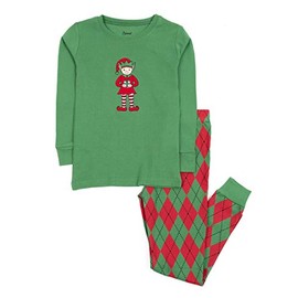 Leveret Kids & Toddler Pajamas Boys Girls 2 piece pj's 100% Cotton Elf Argyle Red & Green (Size 4 Years)