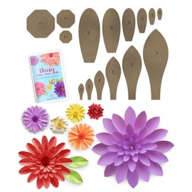 Paper Daisy, Dahlia, Zinnia, and Aster Template Kit 5" - 18" Leaf Templates Instruction Book Included for DIY Paper Flowers