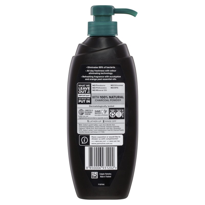 Palmolive Men Odour Eliminating Body Wash 450mL, With Natural Charcoal,