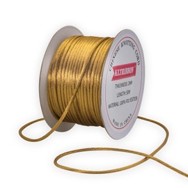 KLTRIBBON Cordoncino dorato a coda di topo, 2 mm, 50 m, per nodi cinesi, filo di seta per bracciali, collane, gioielli e macramè