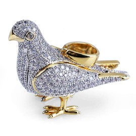 JAJAFOOK Hiphop 14k Gold Plated Iced Out CZ Pigeon Pendant Bling Necklace with 23.6" Rope Chain