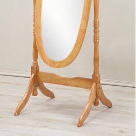 LJLB Traditional Wood Cheval Floor Mirror with Oak Finish, Freestanding Design for Full-Body Reflection