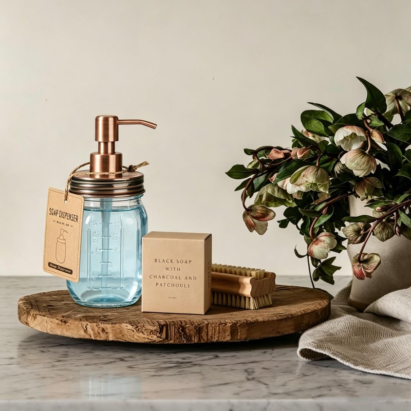 Amolliar Mason Jar Liquid Soap Dispenser Lid, Copper 2 Pack,