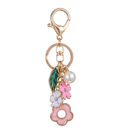 HJZHII Keychain Charms, Cute Tassel Keyrings Initial Keychains White Pink Flower Charms Enameled Jewellery Key Chain for Women, Girls Purse Bag Handbag Purse Backpack