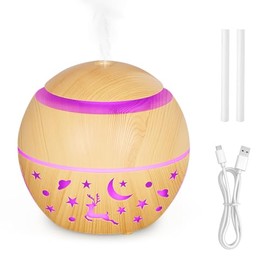 ZLAXACL 200ml Essential Oil Diffuser, Humidifiers for Bedroom with USB Charging, 2 Mist Modes, 7 LED Lights, 2 Filter Sticks, Portable Quiet Wood Grain Design, Ideal for Home Office, Gift for Girls