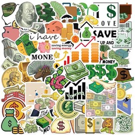 Vinyl Funny Money Decals - 50 Pcs Waterproof Cartoon Money Symbol Stickers for Water Bottle, Laptop, Skateboard, Scrapbook, Luggage, Bike, Guitar, Computer, Car