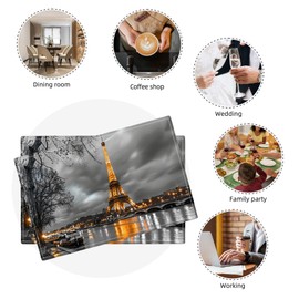 Paris Placemats Set of 6 French Eiffel Tower Black and White Table Mats Washable Place Mats for Home for Home Party Kitchen Indoor Outdoor Restaurants Decoration 12''x18''