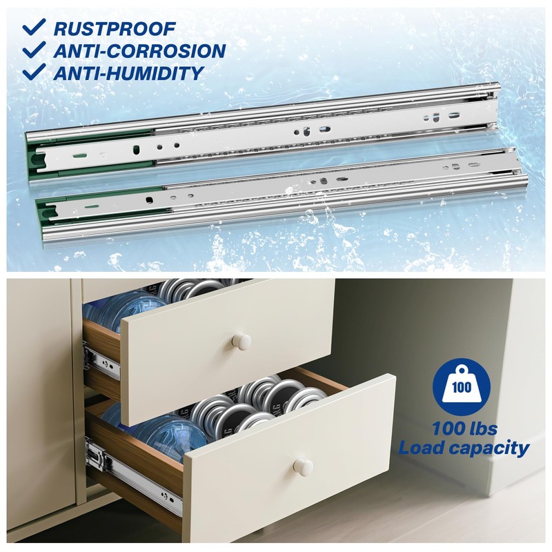 Ubisin 22 Inch Soft Close Drawer Slides Full Extension Ball