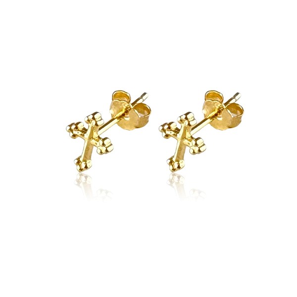 LUXSTAR Cross Stud Earrings, Men's, Women's, 925 Silver, Gold, Gold,