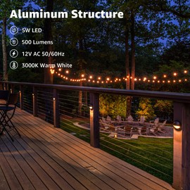 SUNVIE Low Voltage Deck Lights with Fastlock2 Wire Connector 5W LED Landscape Step Stair Lights Outdoor Accent Lighting Garden Post Fence Light 3000K 12-24V AC/DC 3.2FT ETL Listed Cord, 8 Pack