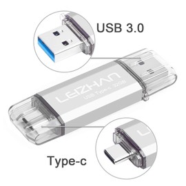 LEIZHAN Type C USB Flash Drive 32GB OTG(On the Go) 2 in 1 USB 3.0 & Type-C Flash Drive Pen Drive For Type-C Android Smart Phone and MacBook -Sivler