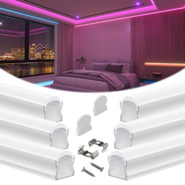 Muzata 6Pack 3.3FT/1M Excellent Spotless LED Channel LED Strip Diffuser Channel with Thicker Milky White Cover No Hot Spots White Deeper U108 HW 1M