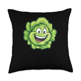Iceberg Lettuce Smiling Comic Style Throw Pillow
