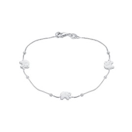 Delicate ZOO Animal Lucky Station Ball Beads Spacers Multi Charm Elephant Bracelet For Women Teens .925 Sterling Silver 7.5 Inch