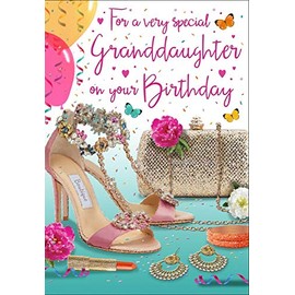 Piccadilly Greetings Birthday Card Granddaughter - 9 x 6 inches - Regal Publishing, C80159, pink|green|brown|peach