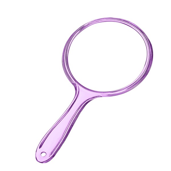 D Hand Mirror with Handle, Handheld Mirror Small Magnifying Mirror 1X 2X Doule Sided Handle Makeup Mirror, Acrylic Handheld Mirror Rounded Shape Purple