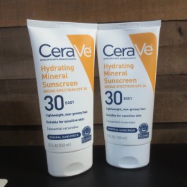 CeraVe Hydrating Mineral Face Sunscreen Lotion - YOUR CHOICE - 2 - 5 OZ SPF 30 - BODY LOTION