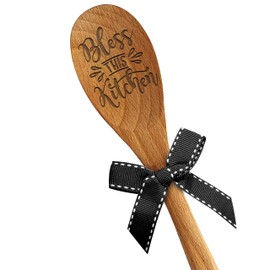 LRUIOMVE Bless This Kitchen Wooden Spoon, Suitable for Soup, Salad, Mixing, and Serving, Heartwarming Baking Gifts for Chefs Moms Cooking Lovers, Great for Birthdays, Christmas, Thanksgiving