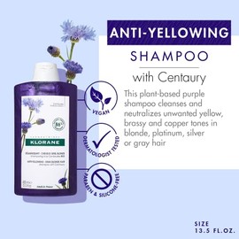 Klorane Plant-Based Purple Shampoo with Centaury, Brightens Blonde, Platinum, Silver, Gray or White Hair, Neutralizes Unwanted Yellow and Copper Tones