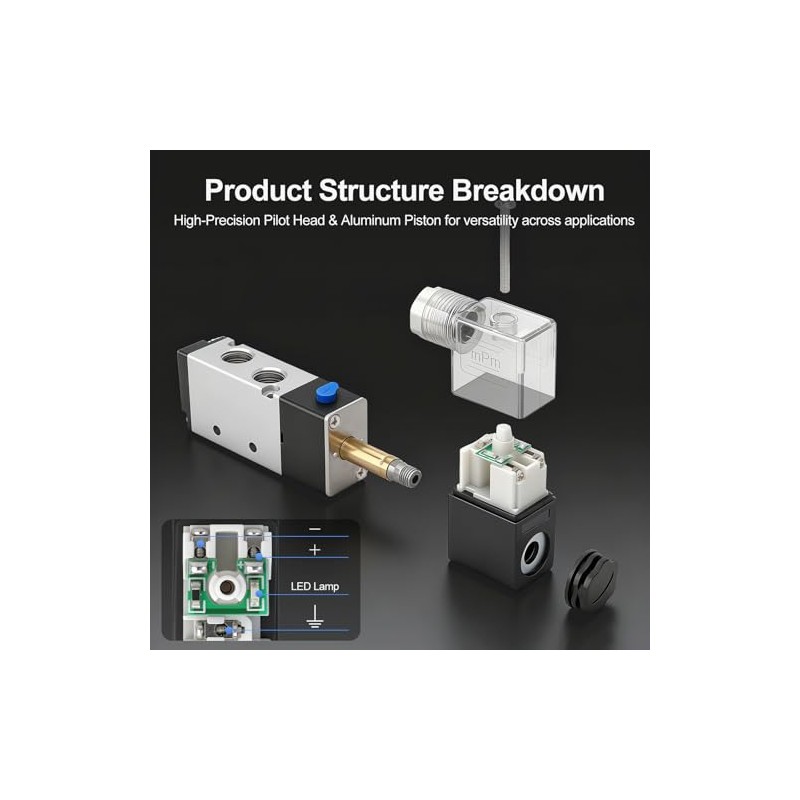 Baomain Válvula Solenoide Neumática 4V210-08 DC 24V 5 Vías 2