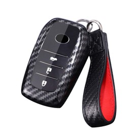 Kwak's Car Key Cover PC Key Case Carbon Fibre Pattern Compatible with Toyota 18 Crown Smart Car Key Protector with Key Ring, black