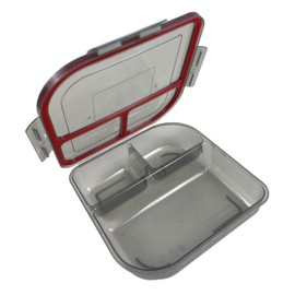 MyGo Container Large To-Go 3-Compartment Food Container, 9-3/8" X 9-3/8" X 2-1/2", Reusable, Microwave Safe, Smoke/Red