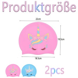 Pack of 2 Children's Swimming Caps, Swimming Caps, Girls, Long Hair, Suitable for Swimming Pools and Beaches (Pink & Blue)