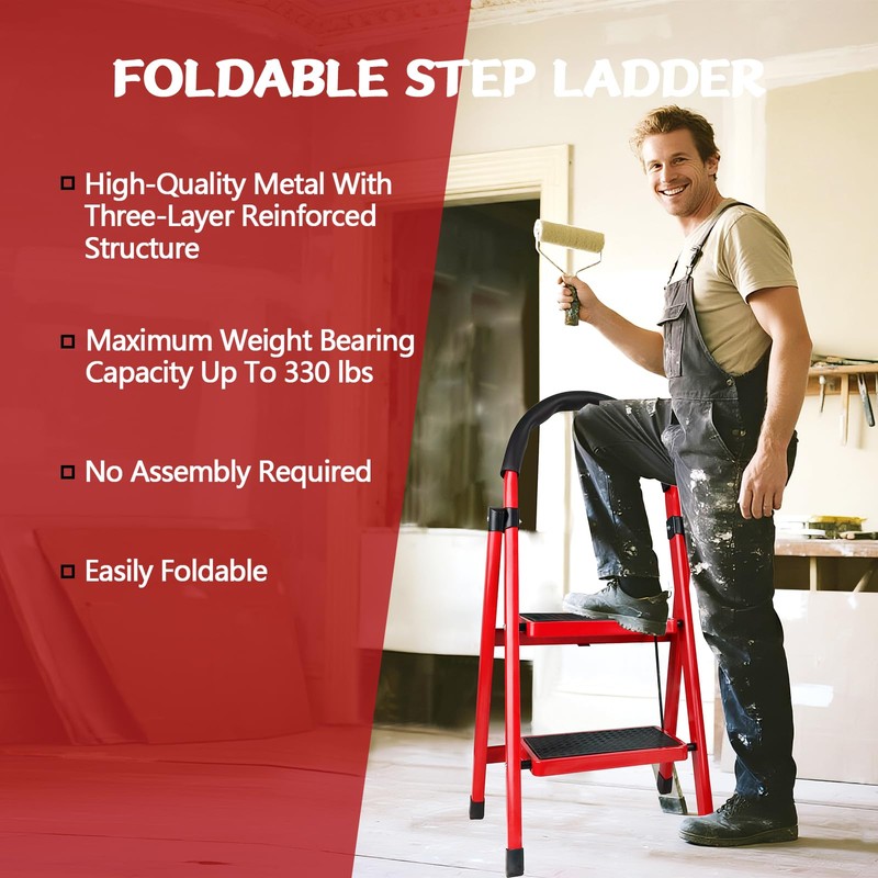 WAWINY 2 Step Ladder Folding, Step Stools for Adults with