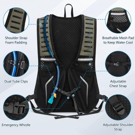 NEWHEY Hydration Backpack Hydration Pack with 2L Water Bladder Water Backpack for Men Women Hydration Bag Hiking Daypack for Cycling Hiking Climbing Running Ski Camping,Black
