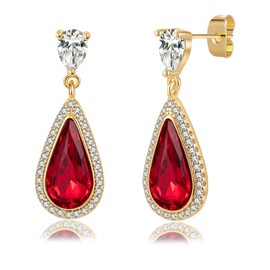 EVEVIC Austrian Crystal Teardrop Dangle Drop Earrings for Women 14K Gold Plated Jewelry Gifts (Red)