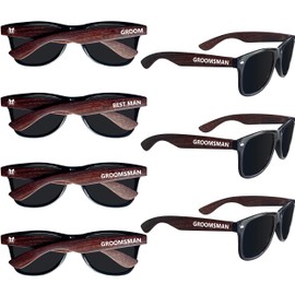 PartyGifts&beyond Bachelor Party Favors 7 Pcs Groomsmen Sunglasses Groomsmen Gifts For Groomsman,Groom Squad, Best Man(Wood Color)