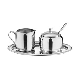 BUTLERS RITZ Milk and Sugar Set - Milk Jug and Sugar Bowl with Spoon and Lid on Tray - 5-Piece Set Made of Stainless Steel, Dishwasher Safe