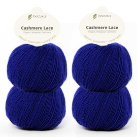 PASCUALI Organic Cashmere Lace Knitting Wool 100% Cashmere Wool for Knitting and Crocheting, Set: 4 Balls - 100 g - Colour: Indigo 34