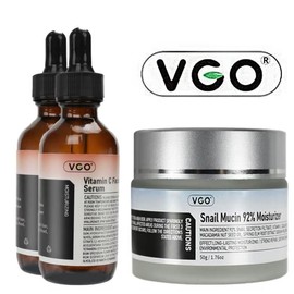 VGO Skincare Set with VC Essence & Snail Cream - Hydrating Formula for Daily Use, Suitable for All Skin Types, Moisturizing Action - Moisturize, Comfort - Specification: VC Serum 30ml*2+Snail Mucin*2